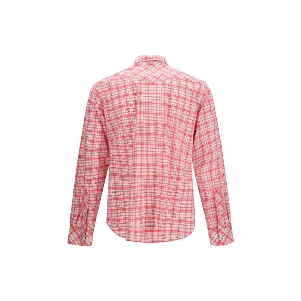 Chemise en coton multicolore Versace avec motif coloré, manches longues et col classique, vue de face.