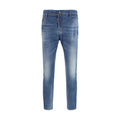 Jean en denim en coton bleu de la marque Dsquared², coupe classique avec détails de couture visibles.