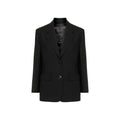 Blazer en laine vierge noire de Prada, veste élégante pour homme ou femme, vue de face sur fond blanc.