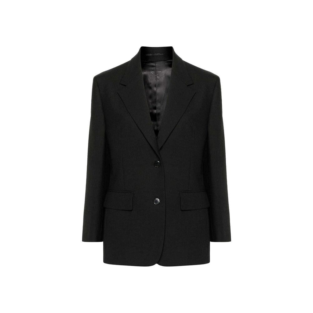 Blazer en laine vierge noire de Prada, veste élégante pour homme ou femme, vue de face sur fond blanc.