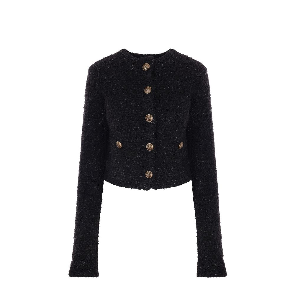 Cardigan en coton noir Balenciaga, vêtement homme ou femme, avec détails de texture visible sur l'image.