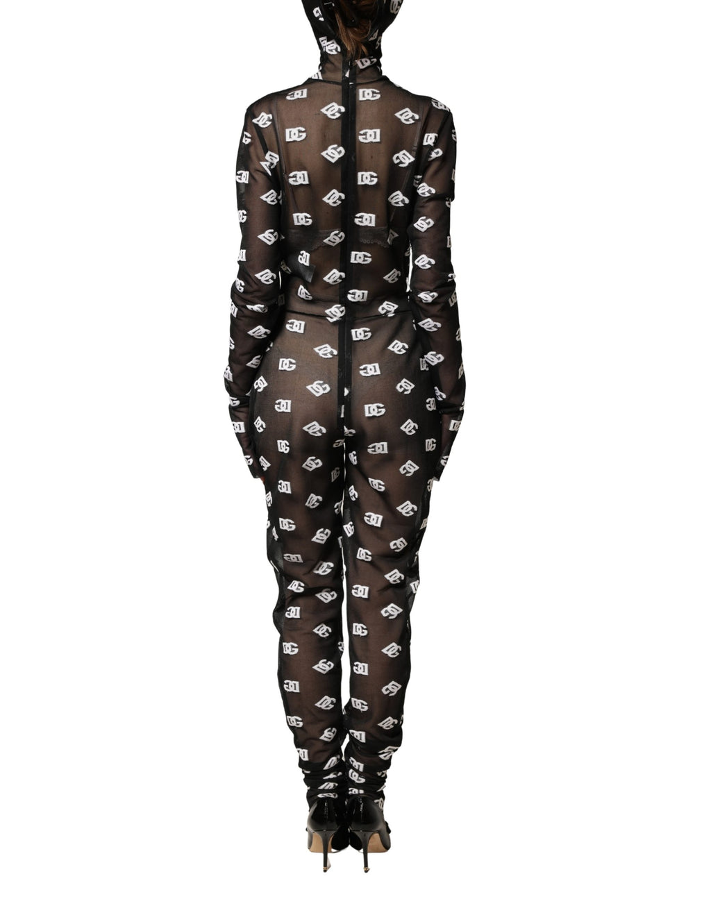 Combinaison à capuche Dolce & Gabbana noire et blanche avec logo imprimé, style décontracté et tendance.