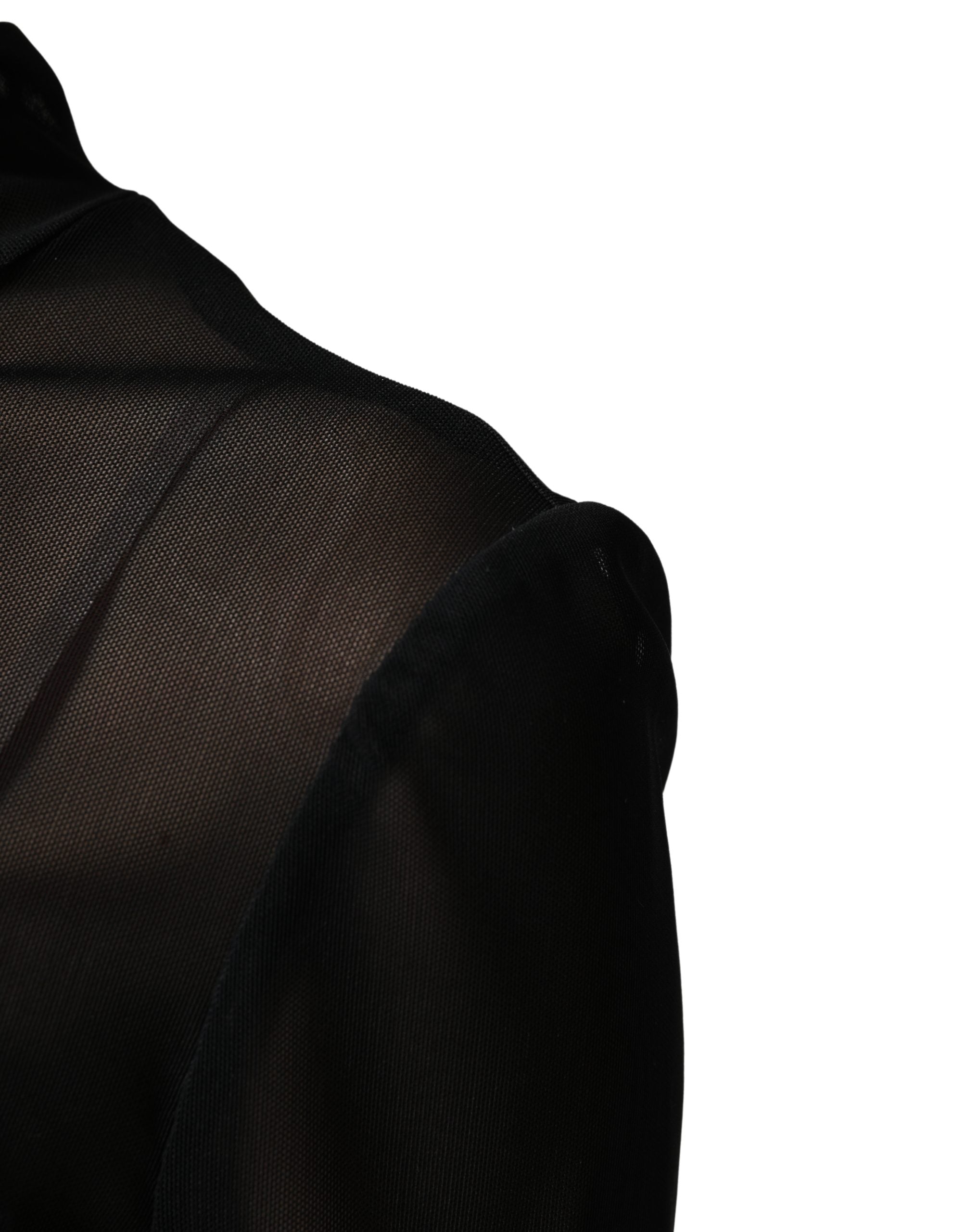 Combinaison noire en nylon transparent avec col roulé Dolce & Gabbana, vêtement élégant et ajusté, vue de face.