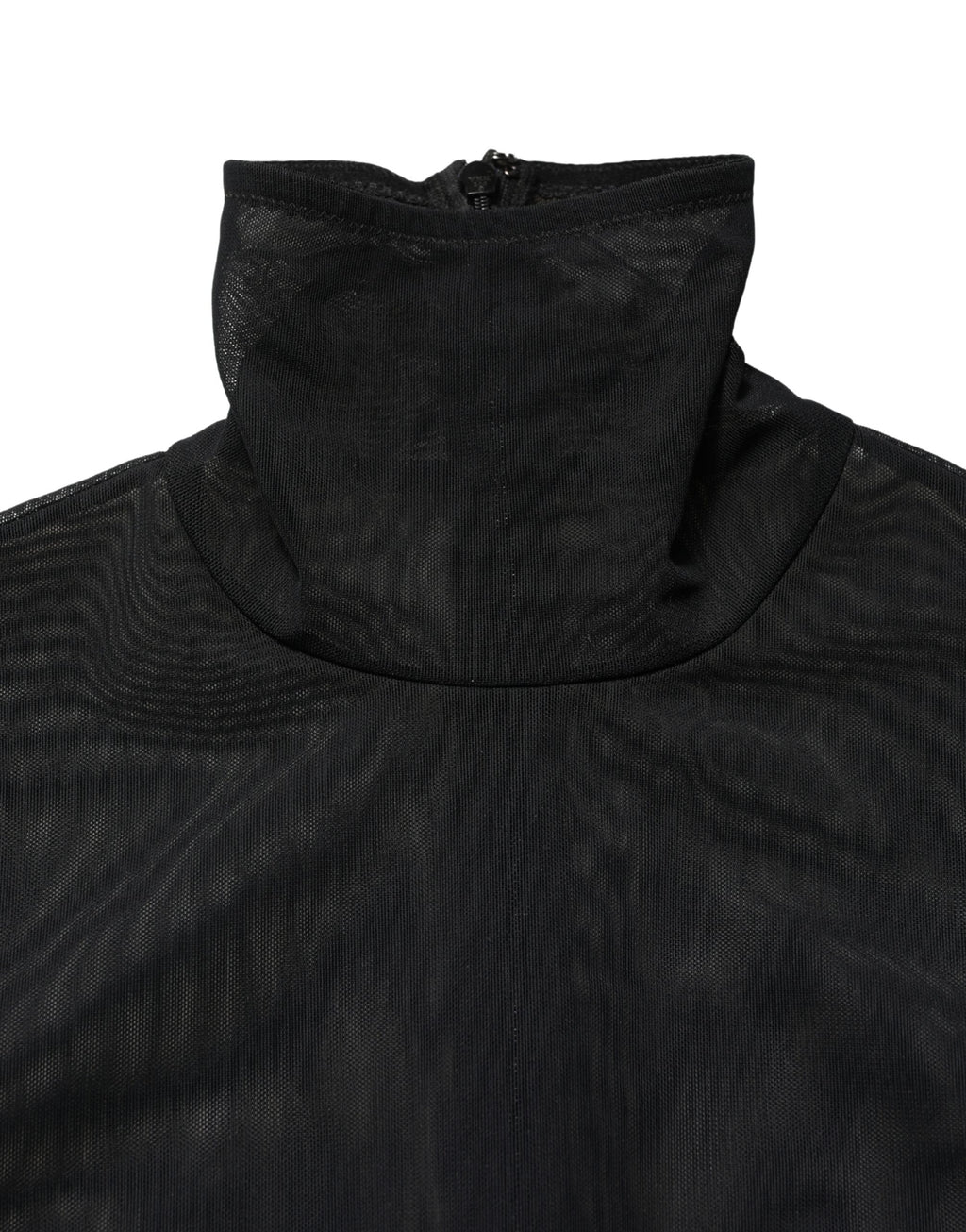 Combinaison noire en nylon transparent Dolce & Gabbana avec col roulé, élégante et ajustée, vue sur le devant.