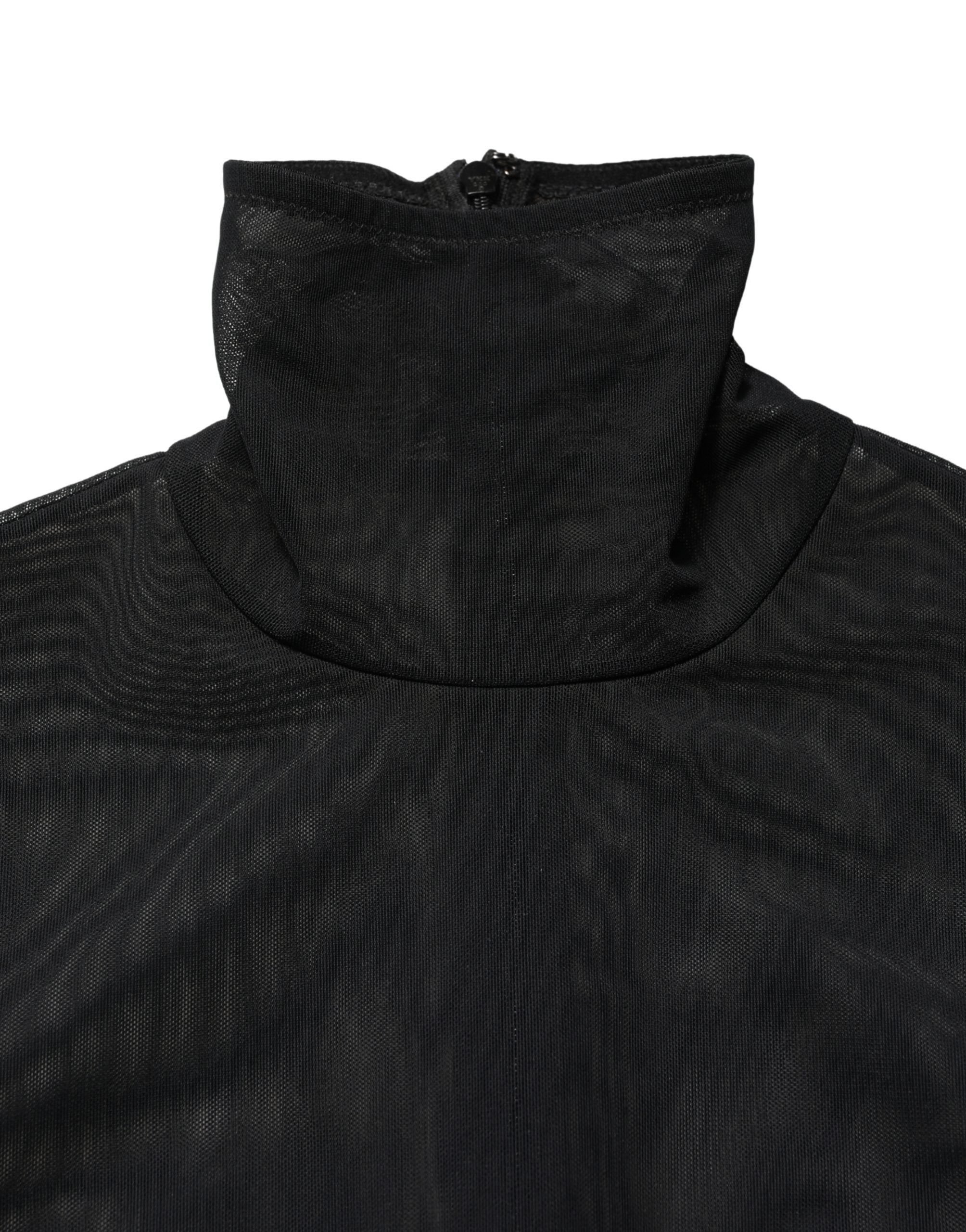 Combinaison noire en nylon transparent Dolce & Gabbana avec col roulé, élégante et ajustée, vue sur le devant.
