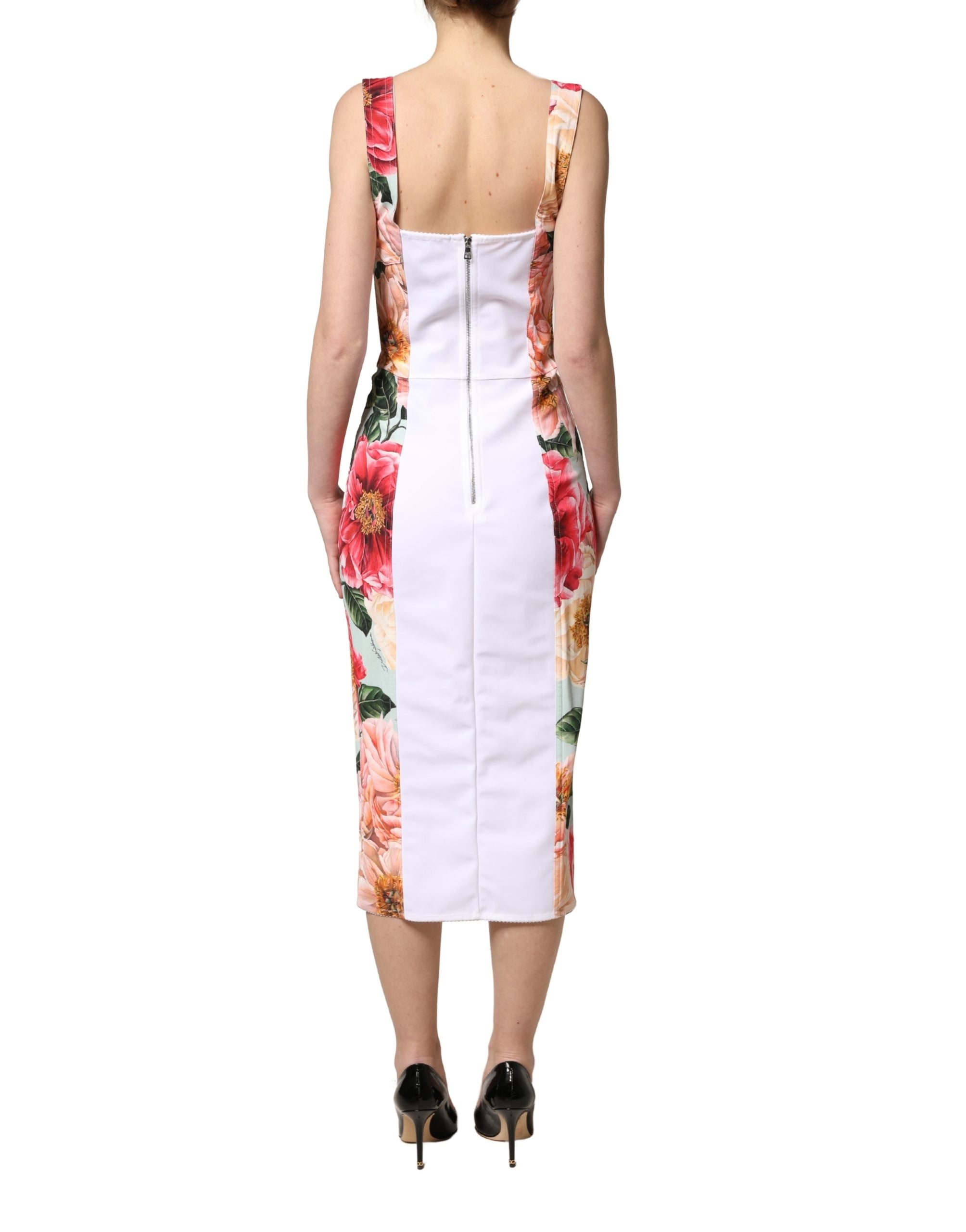 Robe droite Dolce & Gabbana en viscose à imprimé floral multicolore, style élégant et coloré.