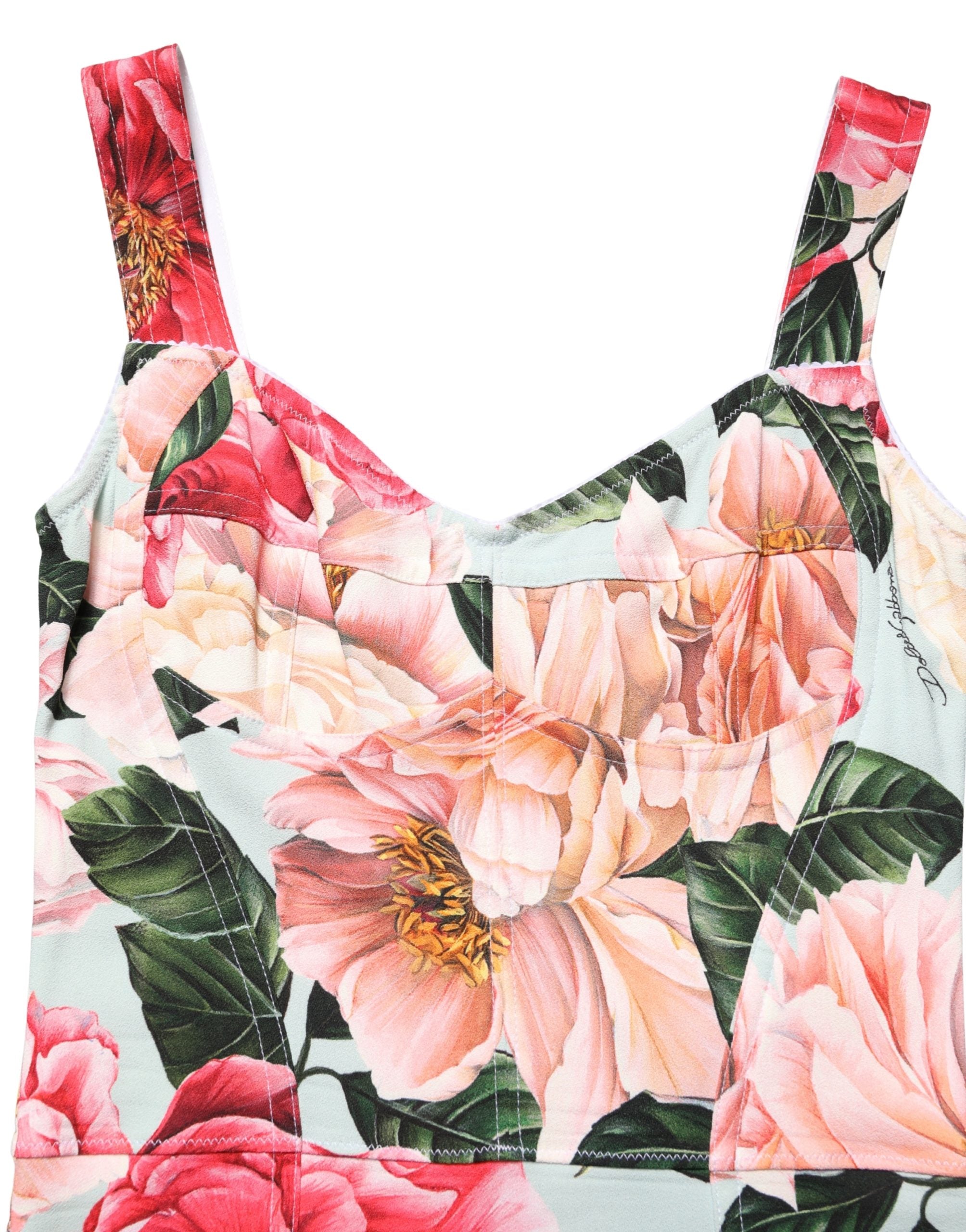 Robe fourreau en viscose à imprimé floral multicolore de Dolce & Gabbana, silhouette élégante et tissu fluide.