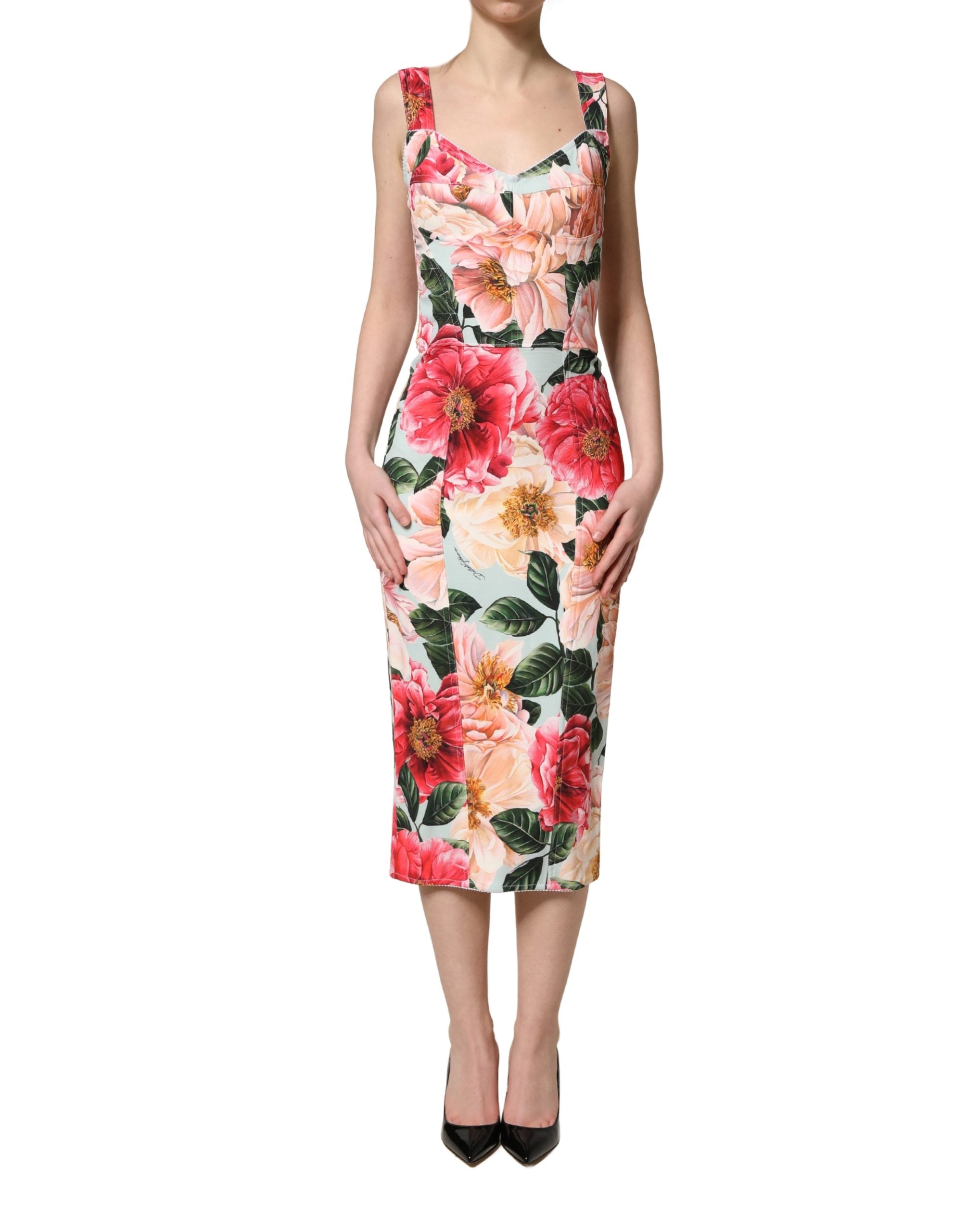 Robe fourreau en viscose à imprimé floral multicolore de Dolce & Gabbana, élégante et colorée.