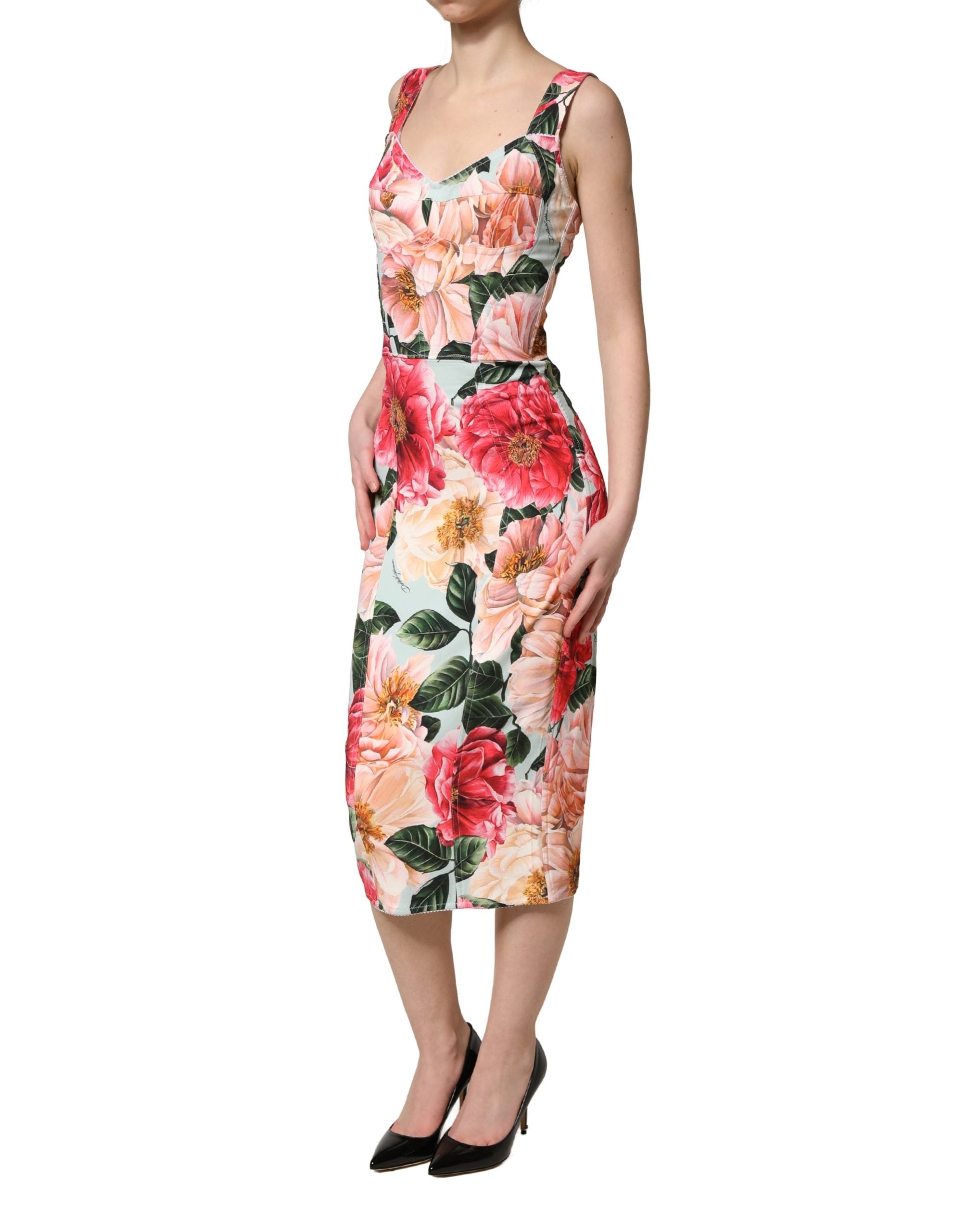 Robe en viscose à imprimé floral multicolore de Dolce & Gabbana, coupe ajustée et élégante pour femme.