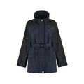 Veste en polyamide bleue Prada, coupe-vent et légère, avec capuche et fermeture zippée.