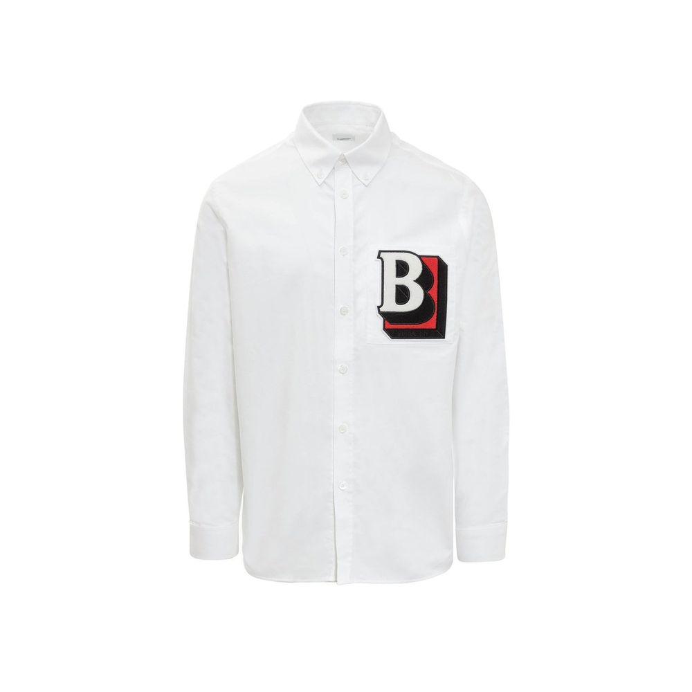 Chemise blanche en coton Burberry, costume élégant pour homme, avec col classique et boutons visibles.