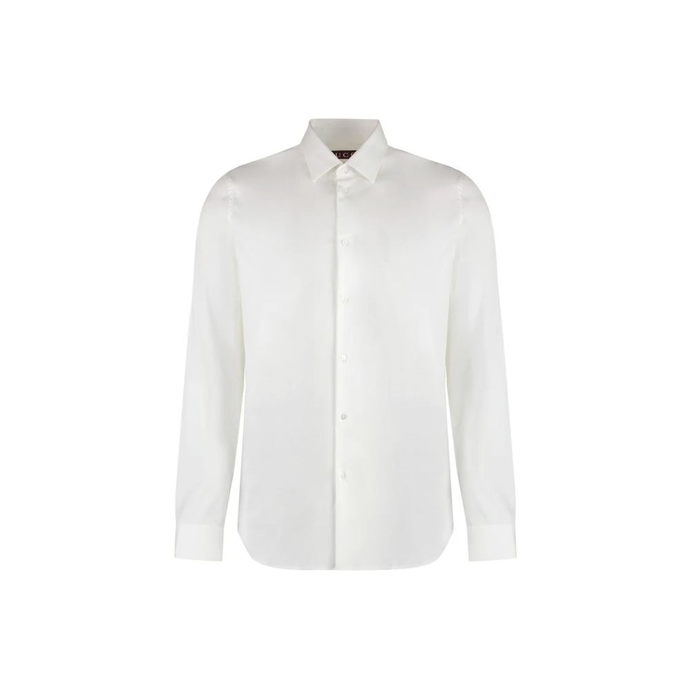 Chemise blanche en coton de Gucci, chemise élégante avec col classique et manches longues, vue de face.