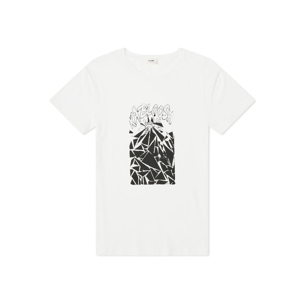 T-shirt blanc en coton de la marque Celine, coupe classique et design épuré, porté sur un mannequin.