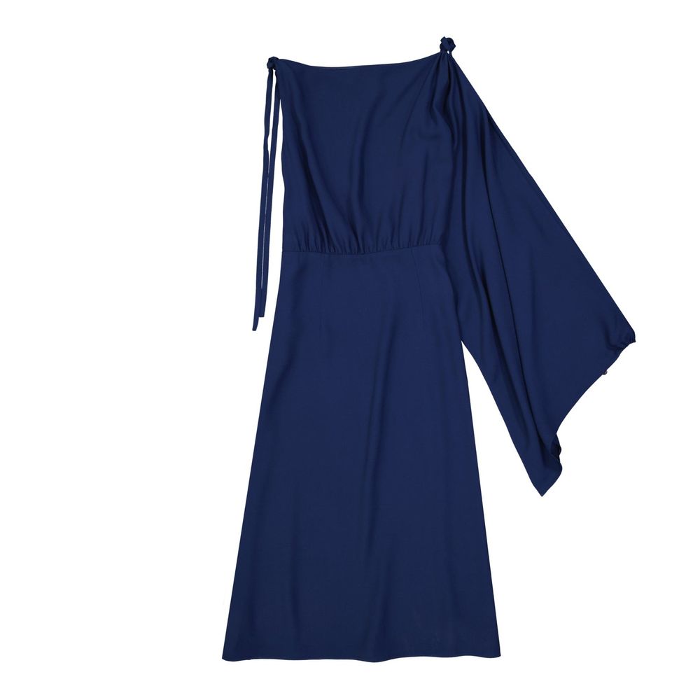 Robe décontractée en acétate bleue de Prada, coupe élégante, portée décontractée, détails sophistiqués visibles sur l'image.