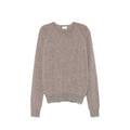 Pull en cachemire marron Saint Laurent, doux et élégant, avec col rond et finition soignée visible sur cette image.