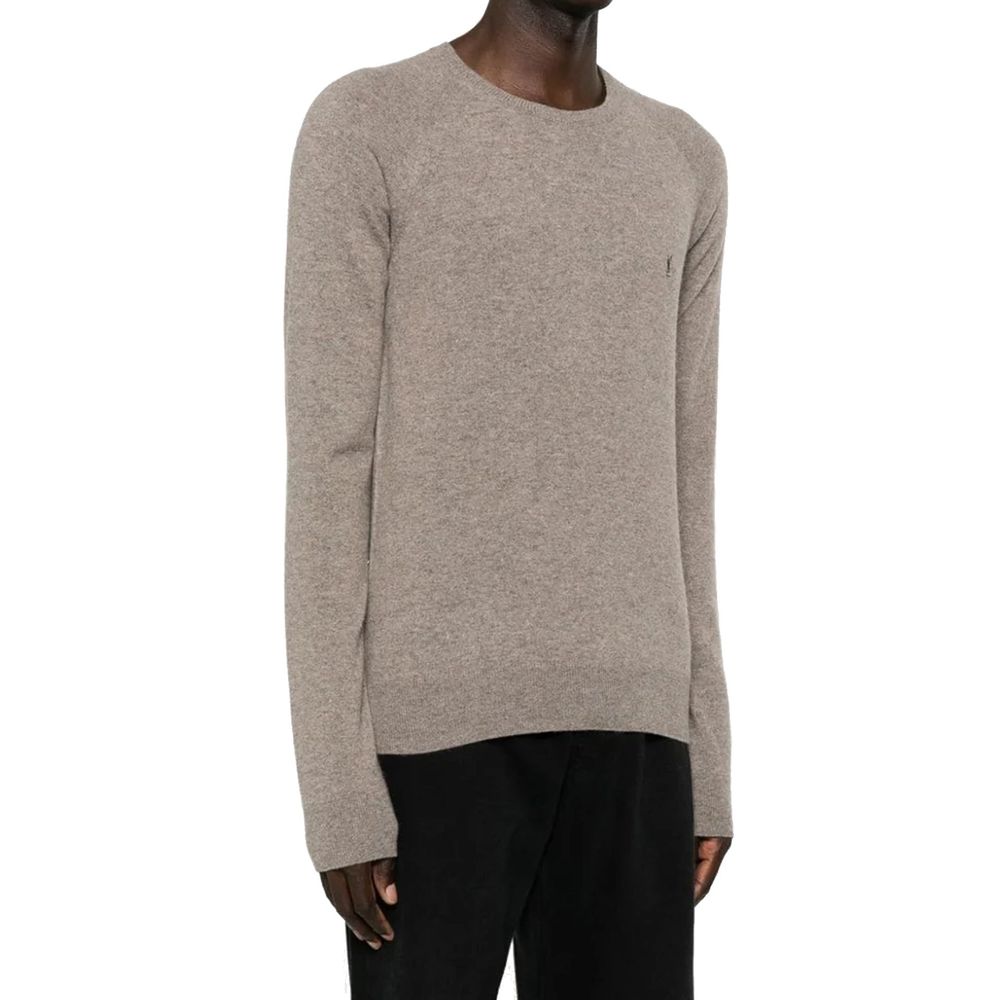 Pull en cachemire marron Saint Laurent, sweater homme avec col rond et manches longues, douceur et élégance raffinée.