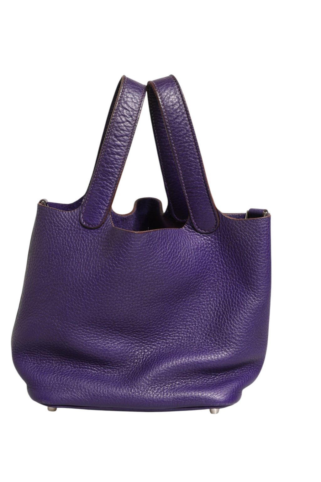Sac à main Hermès Picotin Lock PM en cuir Clemence, avec boucle et poignée, vue frontale.