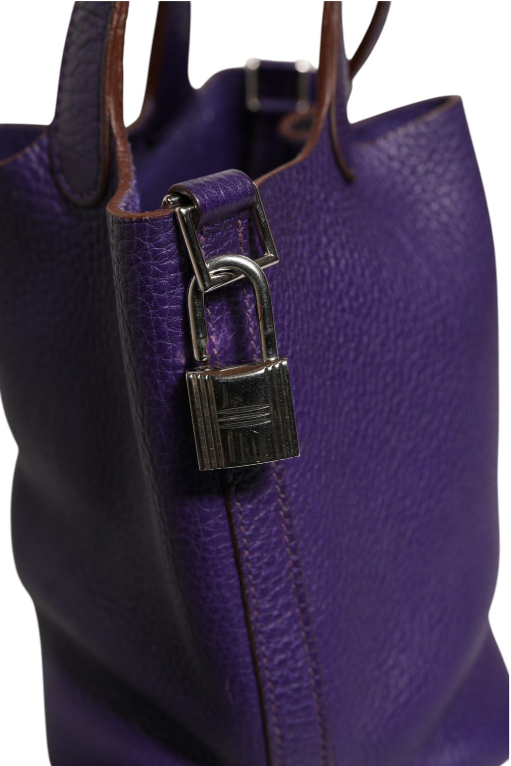 Sac Hermès Picotin Lock PM en cuir Clemence, sac à main élégant avec fermeture métallique et poignée en cuir naturel.