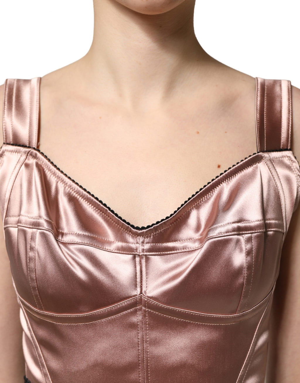 Robe midi en satin rose Dolce & Gabbana, corset en forme de cœur, style élégant et féminin.
