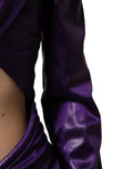 Robe courte en métal violette à manches longues et découpes, Dolce & Gabbana, élégante et tendance pour soirée ou événement.