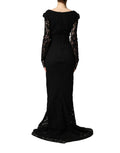 Robe longue noire en dentelle Dolce & Gabbana avec col carré et manches longues, élégante et raffinée.