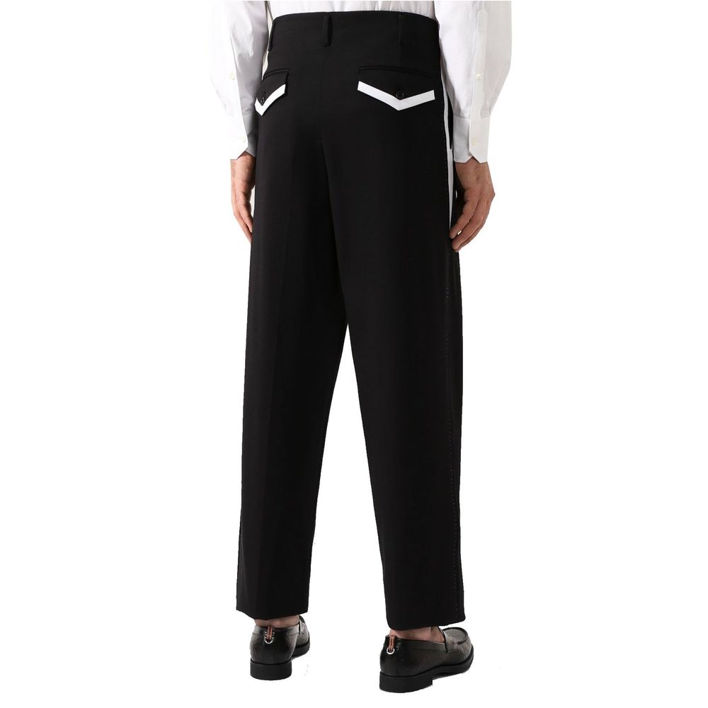Pantalons en coton noirs Dolce & Gabbana, style élégant, coupe classique, visible en détail sur le produit.