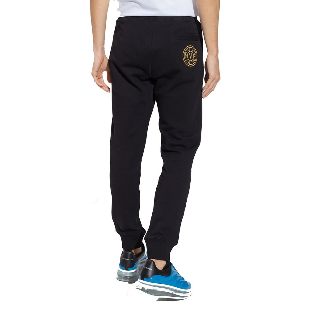 Pantalon de jogging en coton noir Versace Jeans, style décontracté et confortable, pour entraînement ou détente.