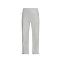 Pantalon décontracté gris en polyester de la marque Moncler, vue en gros plan sur le tissu et la coupe.
