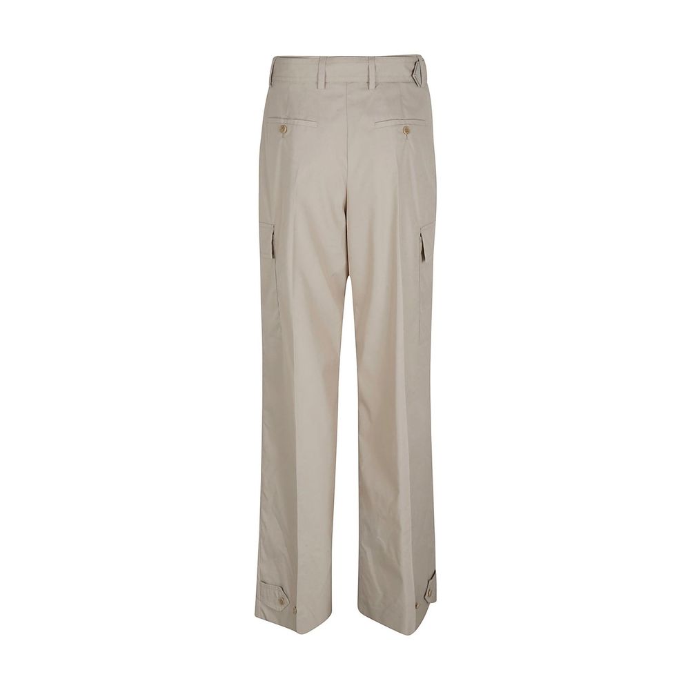 Pantalons cargo en coton beige de Prada, style décontracté avec poches latérales, vue de face sur un fond neutre.