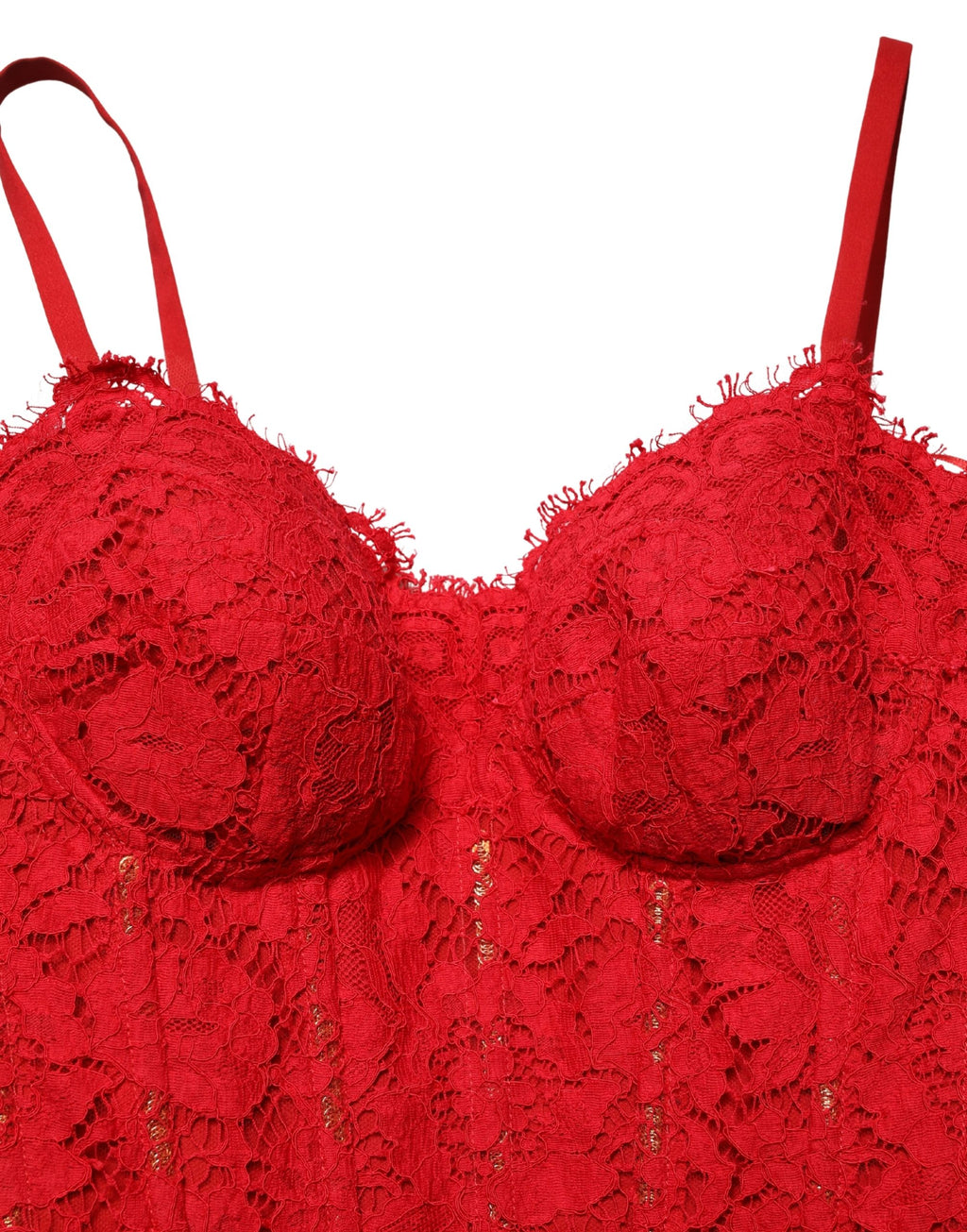Robe longue Dolce & Gabbana en corset rouge en dentelle avec bustier drapé, élégante et sophistiquée.