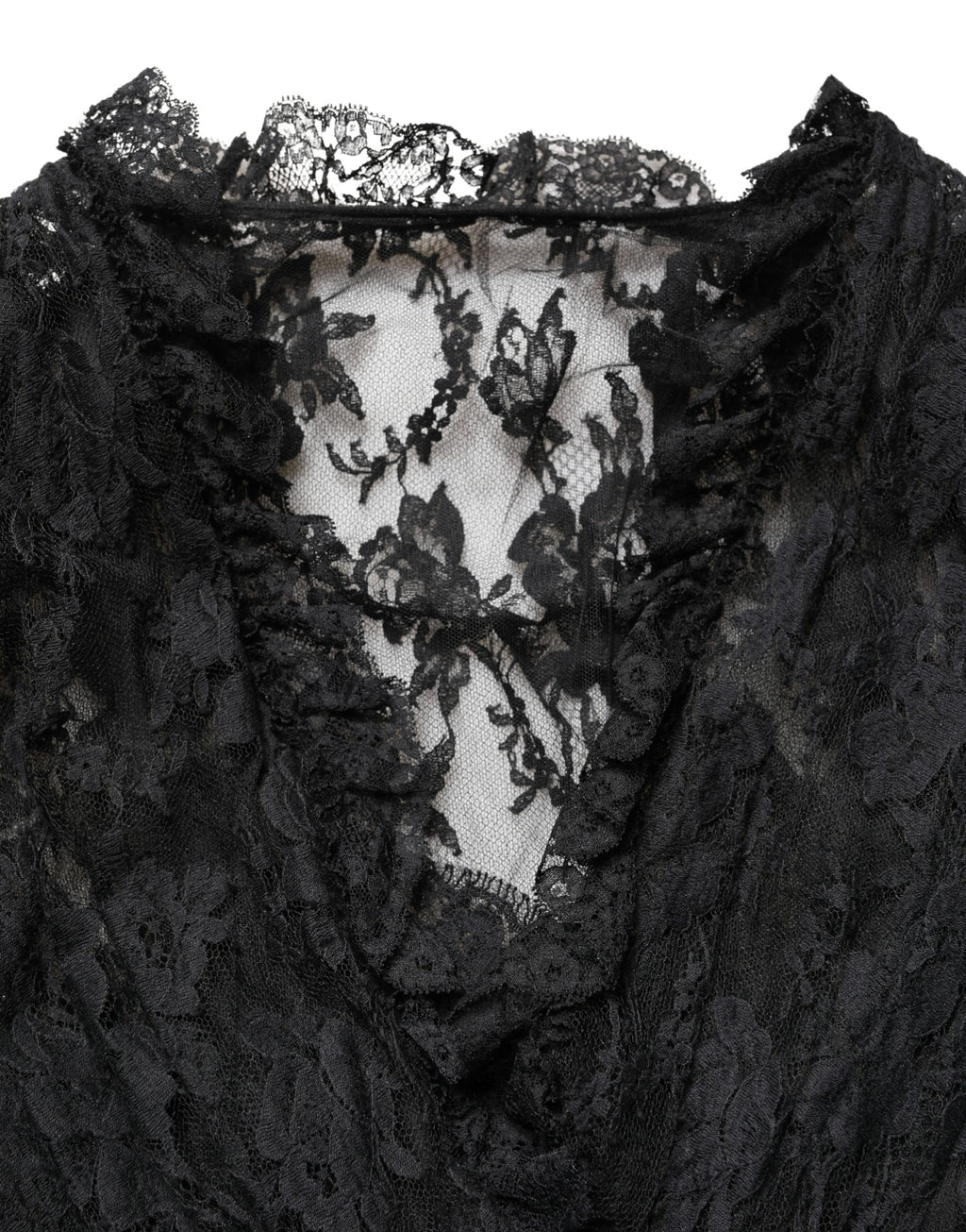 Robe longue de soirée en dentelle noire Dolce & Gabbana, coupe évasée en ligne A, élégante et sophistiquée.