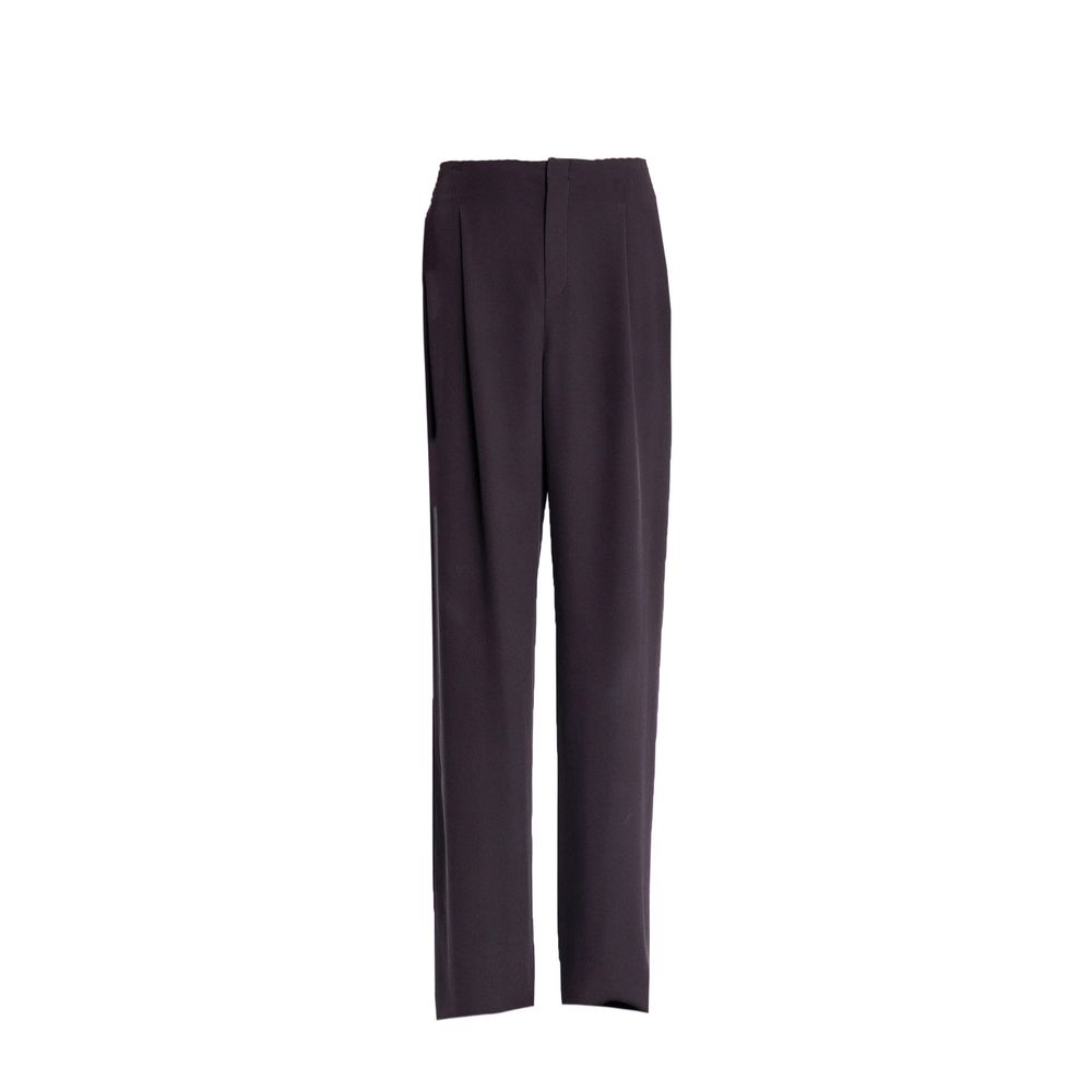 Pantalons décontractés en soie marron Saint Laurent, coupe élégante et tissu fluide, vues rapprochées de la matière et de la taille.