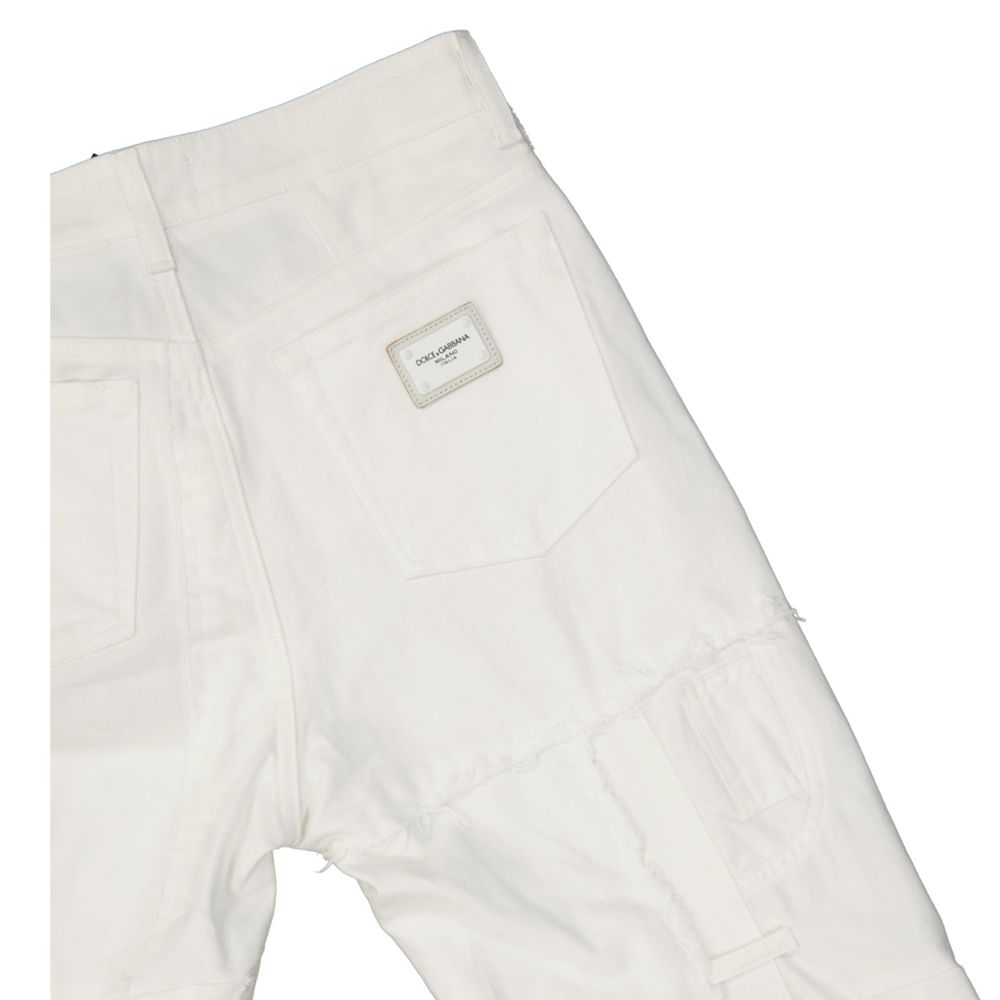 Pantalons cargo en coton blanc de Dolce & Gabbana, style décontracté et élégant, avec poches latérales et ceinture ajustable.