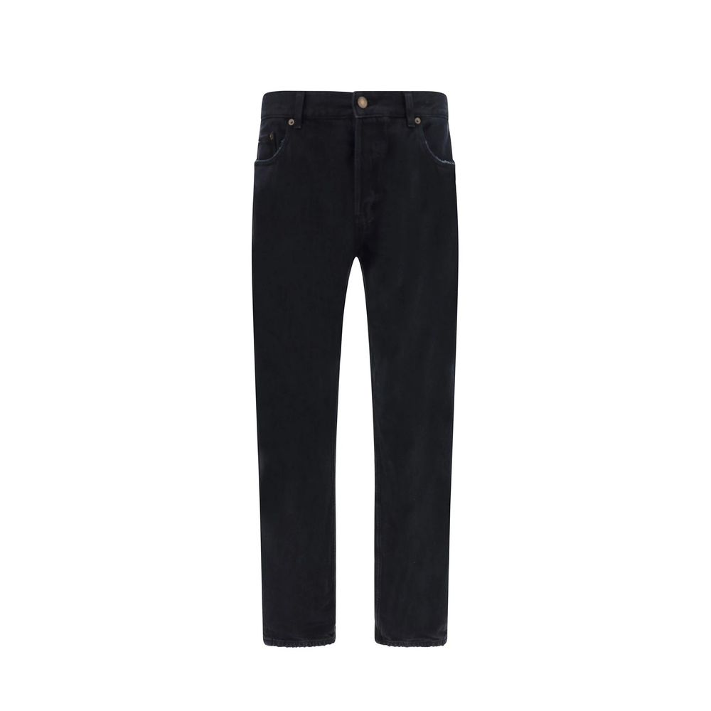 Jeans droits en coton noir de Saint Laurent, style classique, avec détail de couture visible, sur fond neutre.