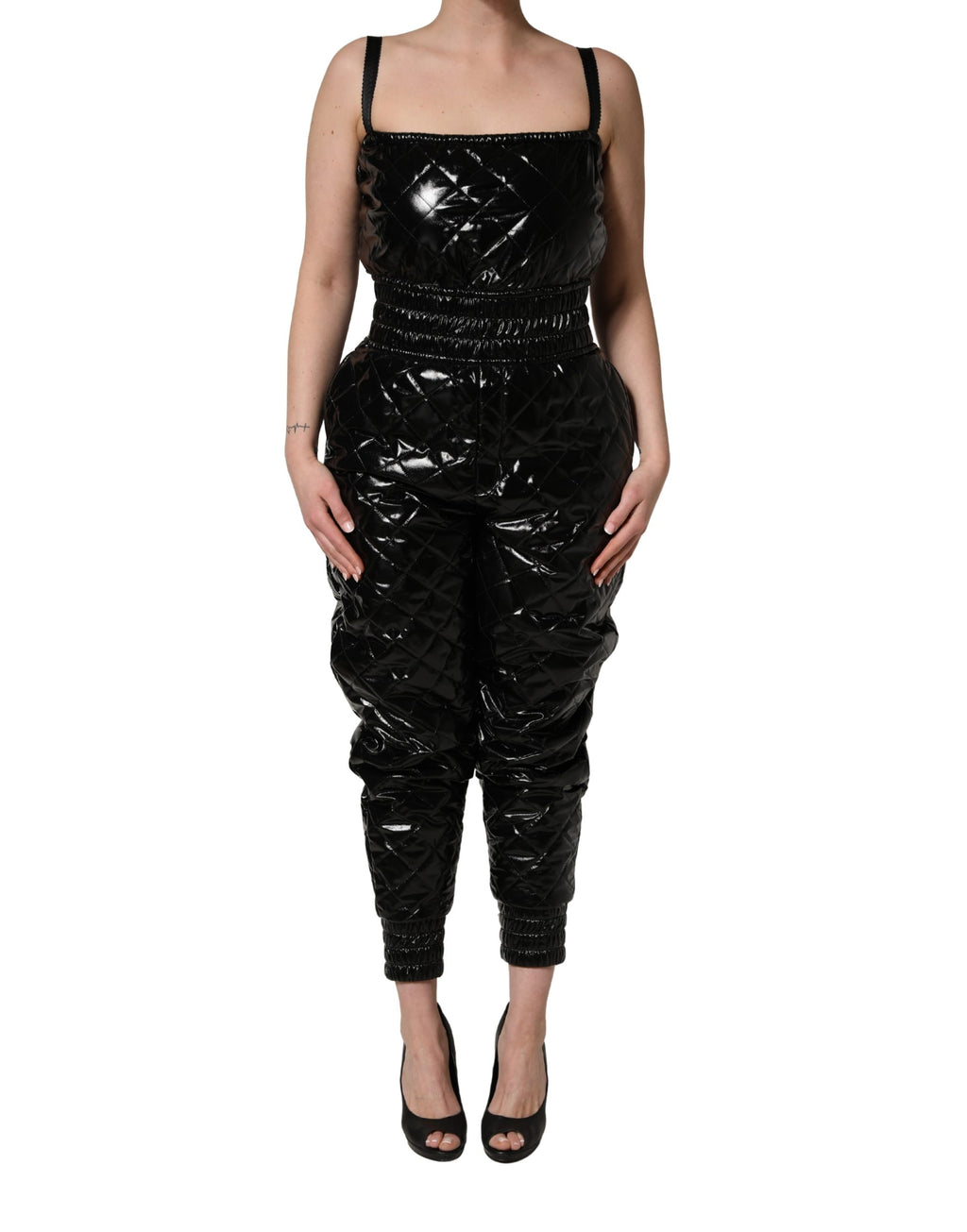 Combinaison sans manches noire Dolce & Gabbana, robe courte élégante, détails modernes et coupe ajustée visible sur l'image.
