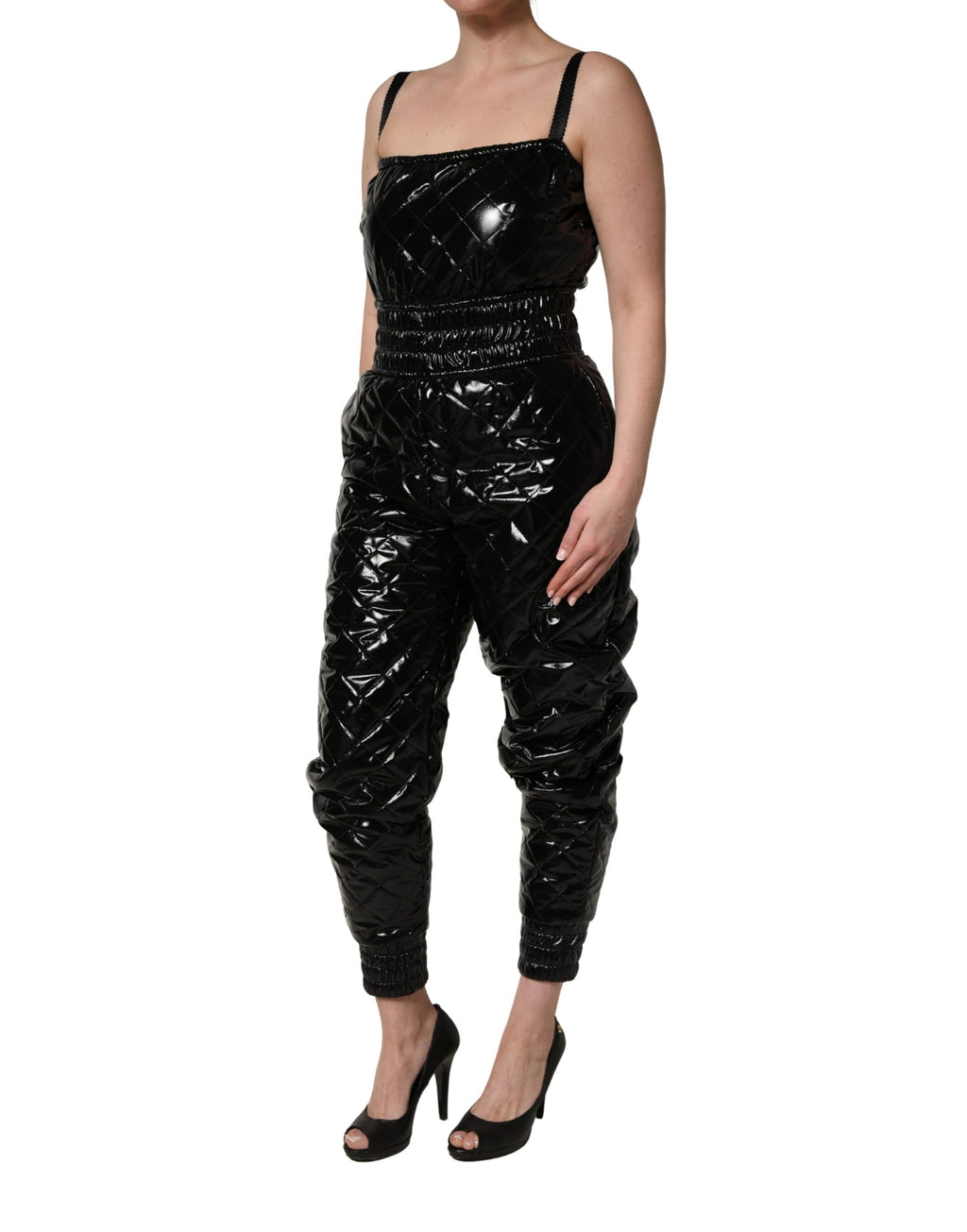 Combinaison sans manches noire Dolce & Gabbana pour femme, robe élégante et tendance, en tissu léger et fluide.