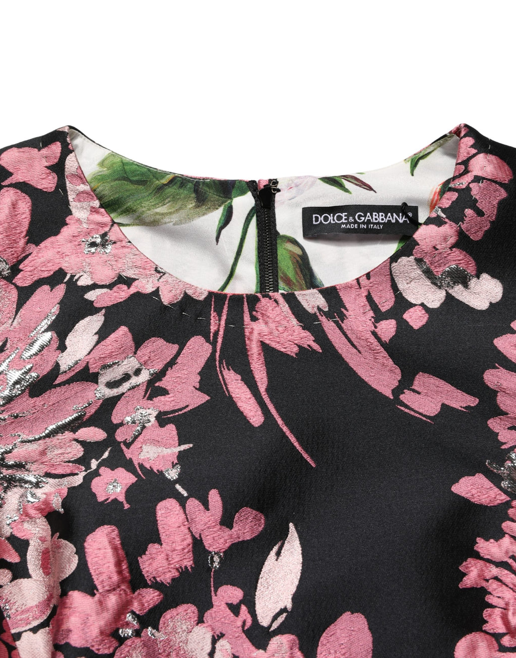 Robe courte en brocart floral multicolore de Dolce & Gabbana, coupe A-line élégante et sophistiquée.