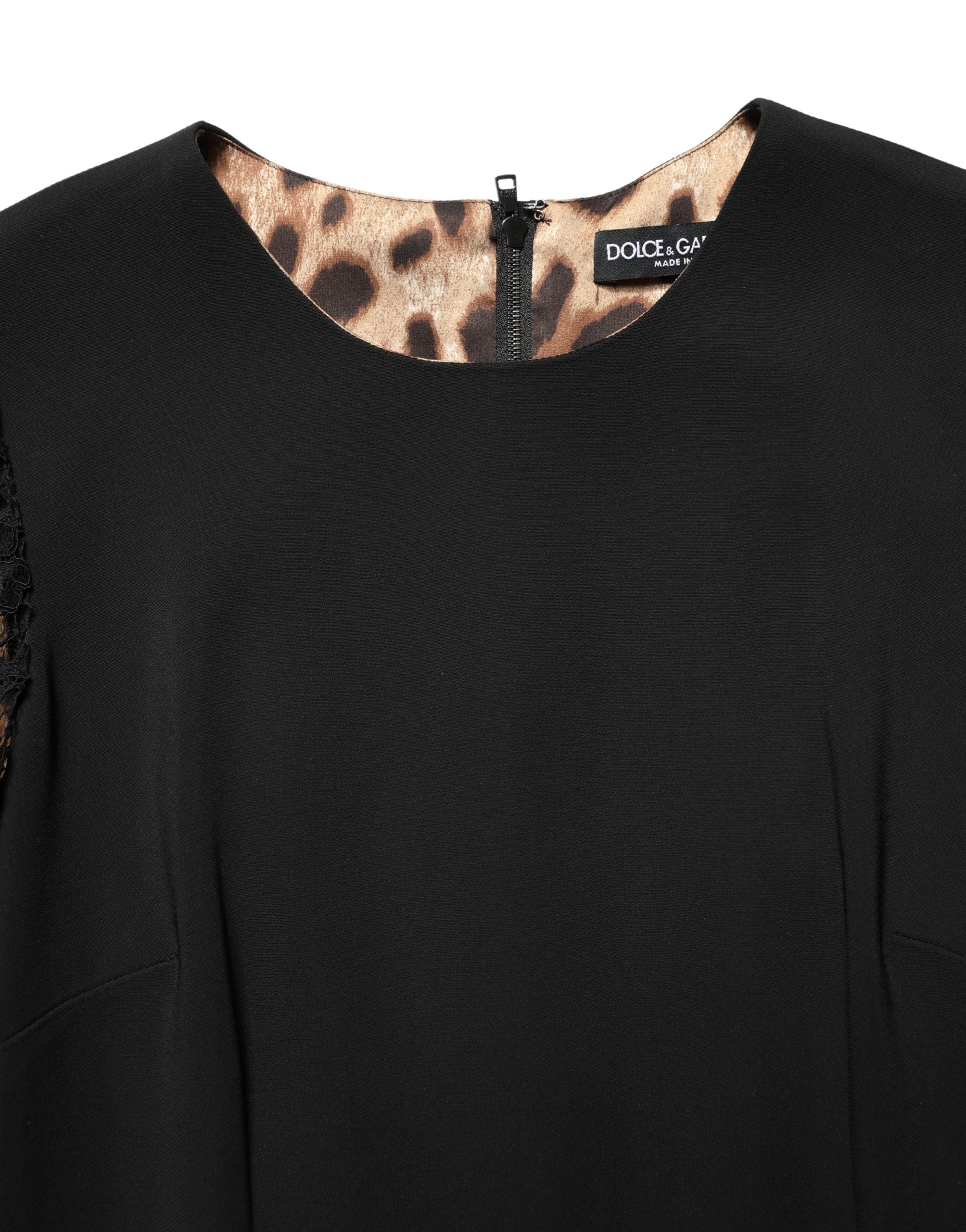 Robe courte noire en viscose et dentelle de Dolce & Gabbana, manches longues et style élégant.