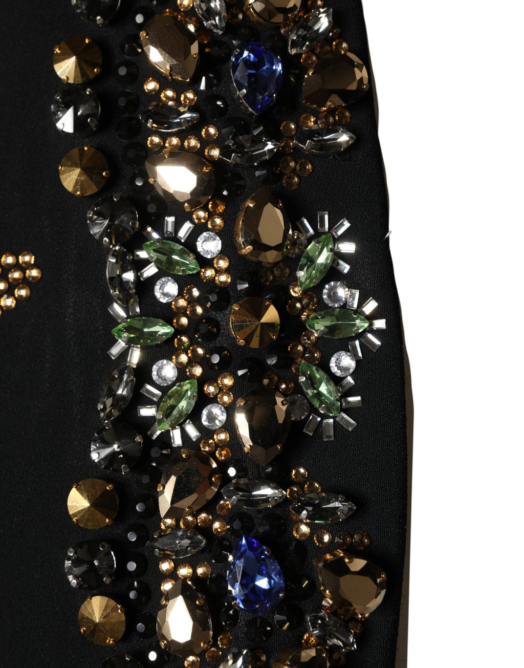 Robe sans manches noire Dolce & Gabbana avec motifs floraux, embellissements en perles et détails élégants.