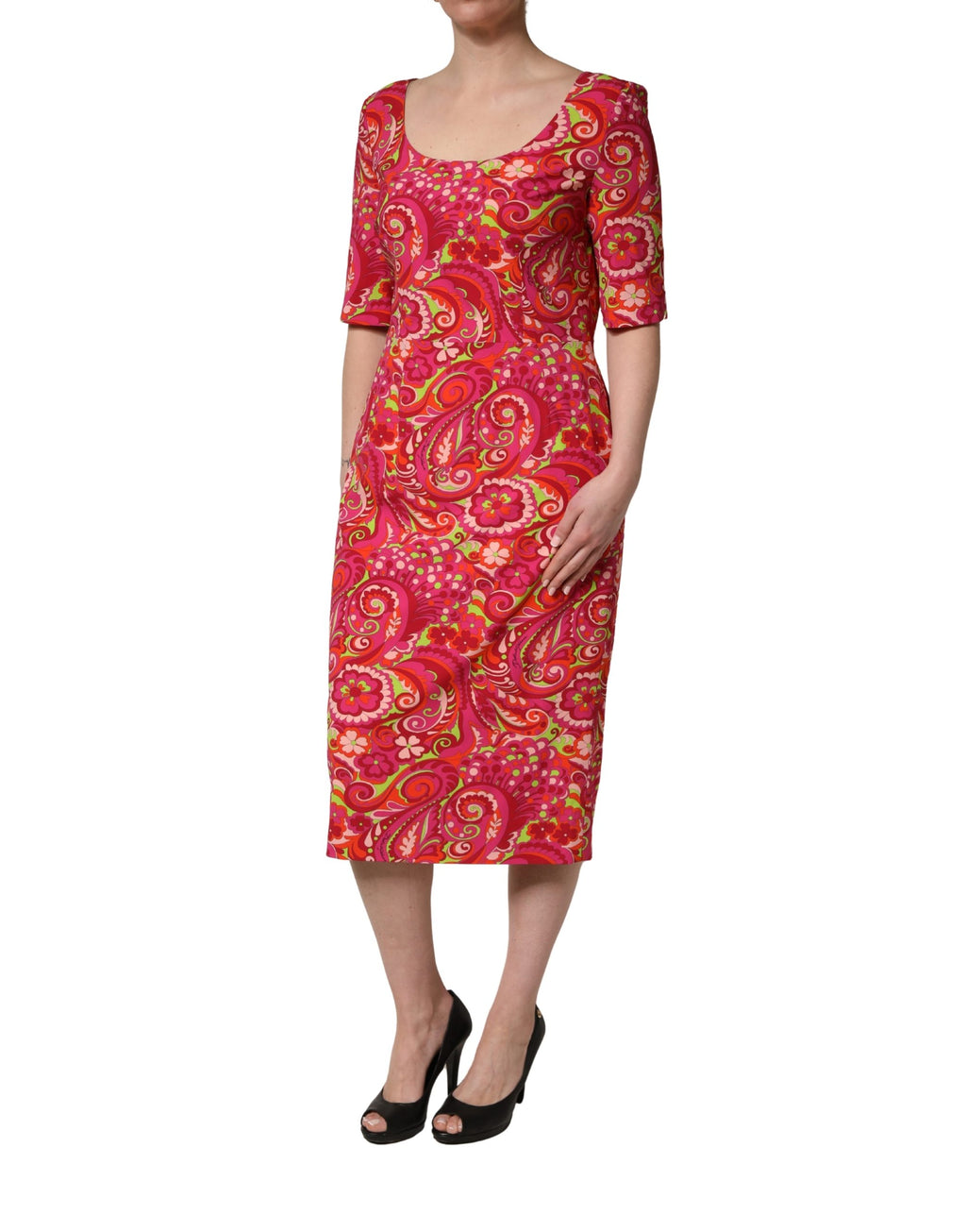 Robe midi ajustée Dolce & Gabbana à imprimé floral cachemire rouge et motif paisley.
