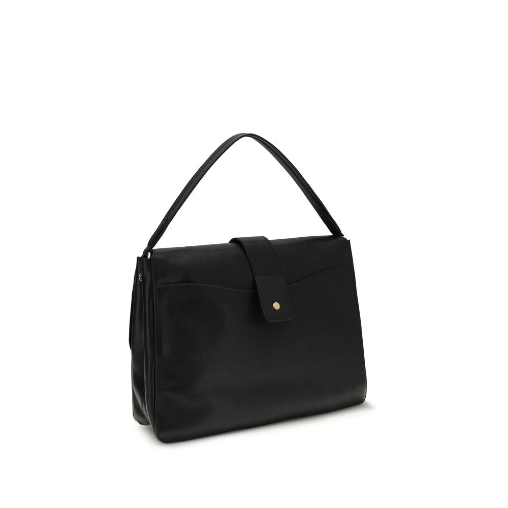 Sac à main Burberry en cuir d'agneau noir Ovis Aries, avec détails élégants et logo emblématique sur le devant.