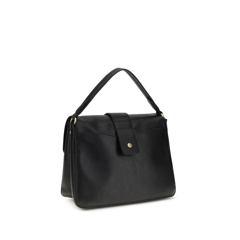 Sac à main Burberry en cuir d'agneau noir Ovis Aries, avec détails élégants et logo emblématique, vue de face.