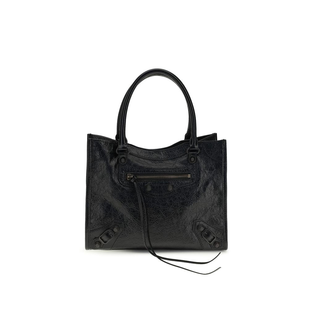 Sac à main Balenciaga en cuir d'agneau noir avec détails en ovis aries, élégant et sophistiqué.