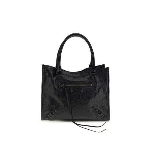 Sac à main Balenciaga en cuir d'agneau noir avec détails en ovis aries, élégant et sophistiqué.