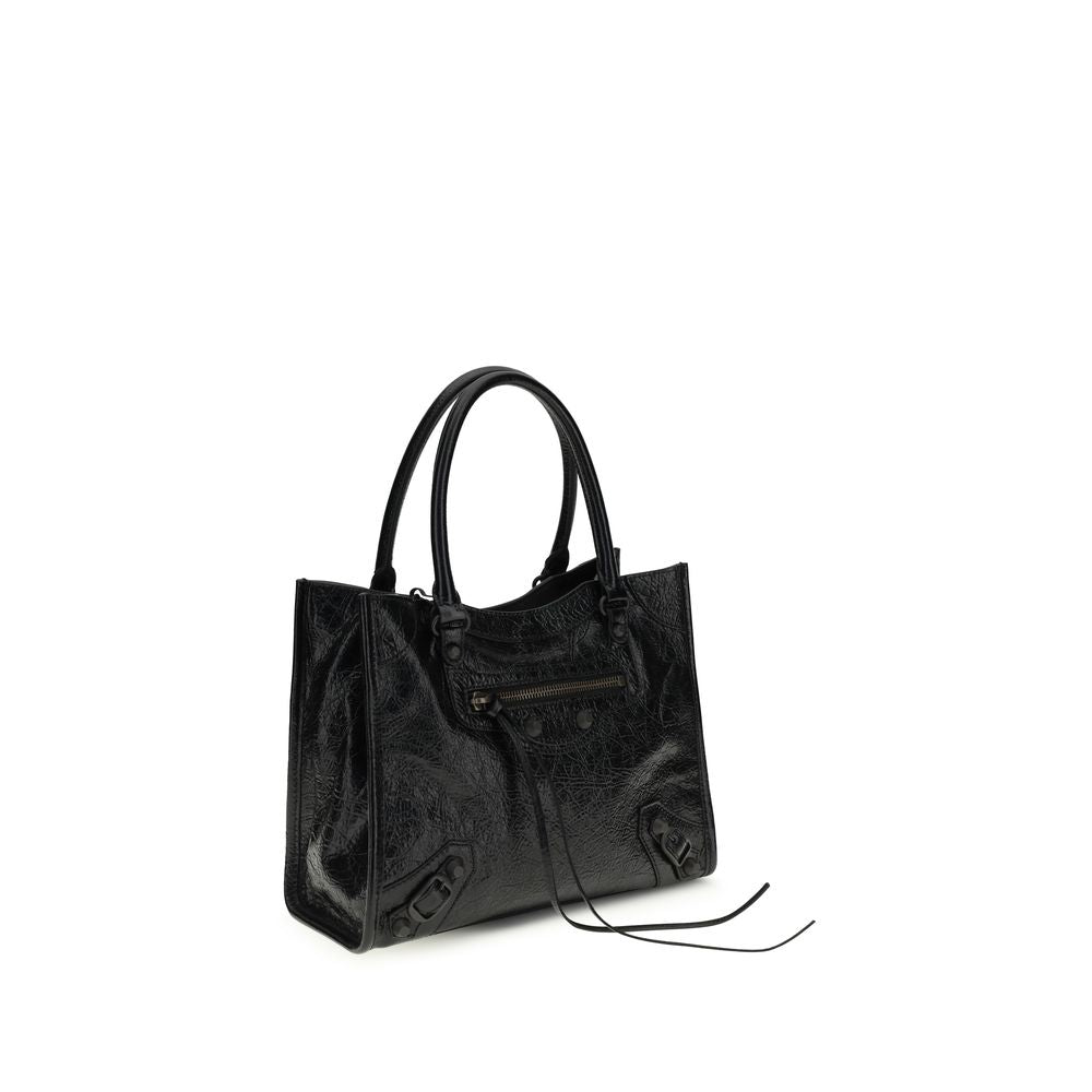 Sac à main Balenciaga en cuir d'agneau noir avec détails en ovis et Aries, élégant et sophistiqué.