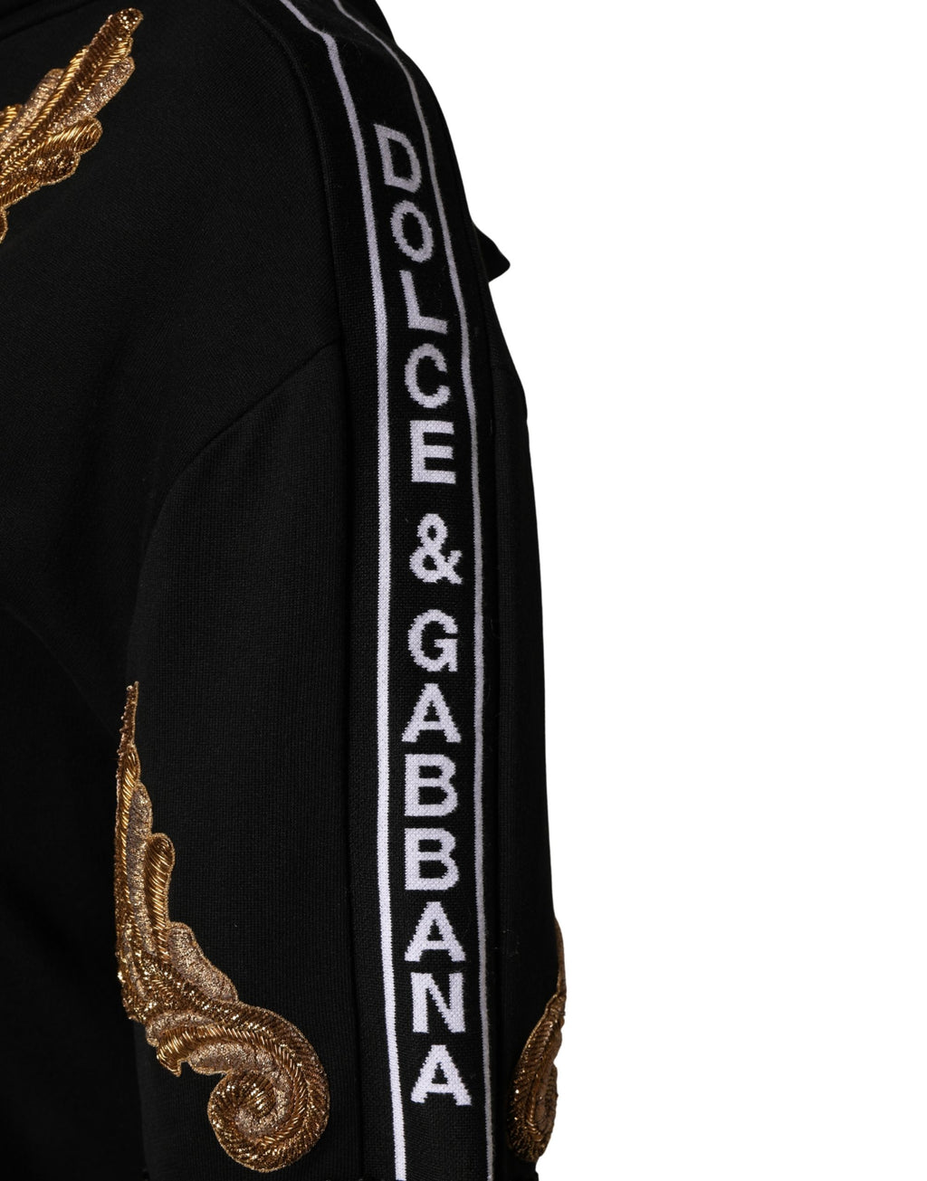 Sweat à capuche Dolce & Gabbana noir avec broderies et franges, pull confortable en tissu doux, style tendance et élégant.