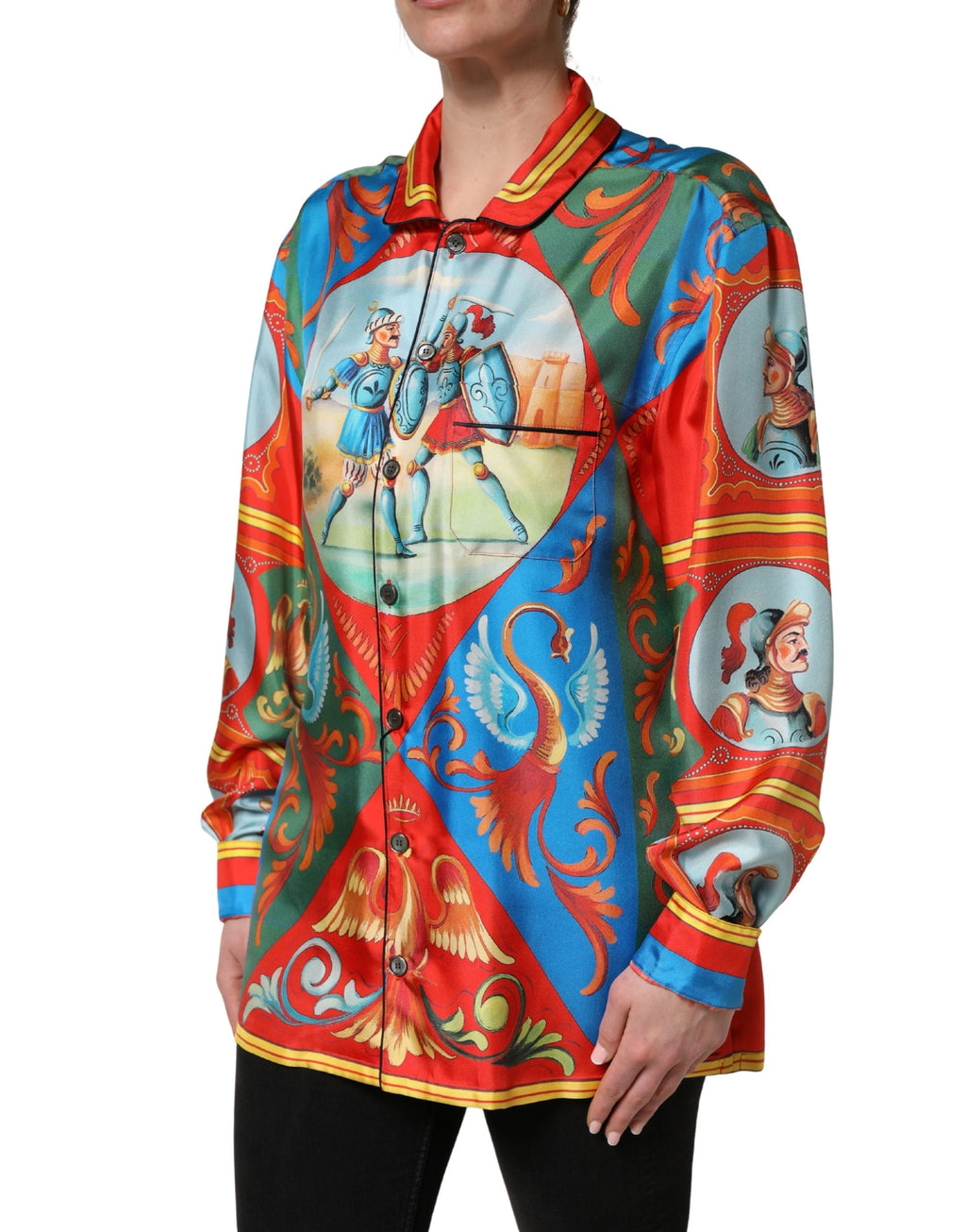 Chemise à manches longues Dolce & Gabbana à imprimé multicolore, boutonnière élégante et tissu léger.