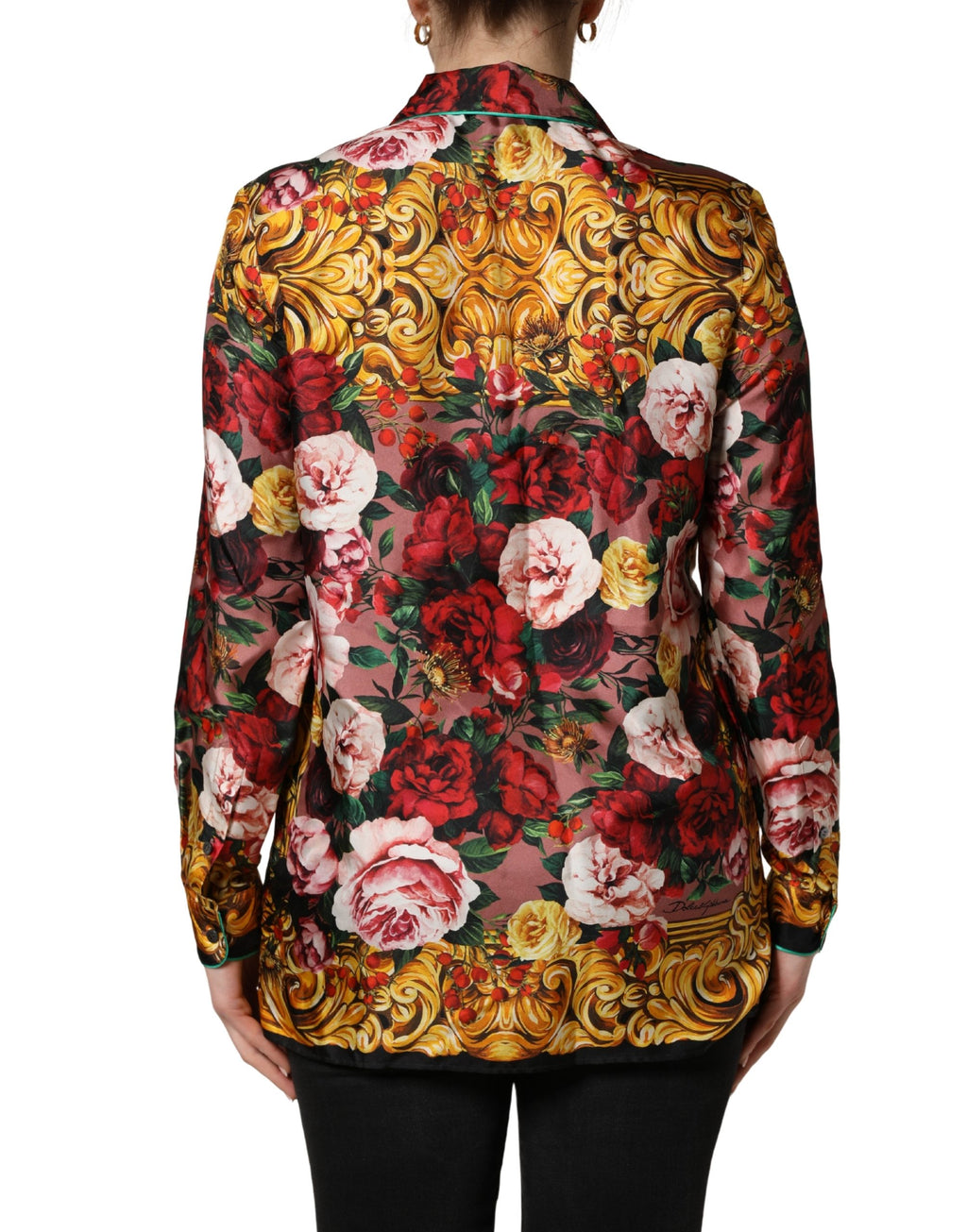 Chemise longue à manches longues Dolce & Gabbana à fleurs multicolores avec boutons, design élégant et coloré.