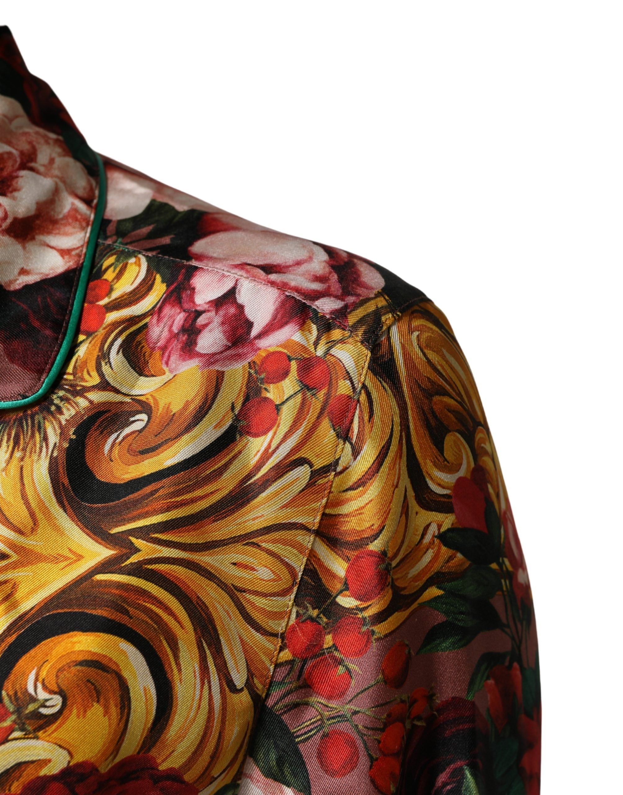 Chemise à manches longues Dolce & Gabbana à fleurs multicolores, boutons devant, style élégant et coloré.