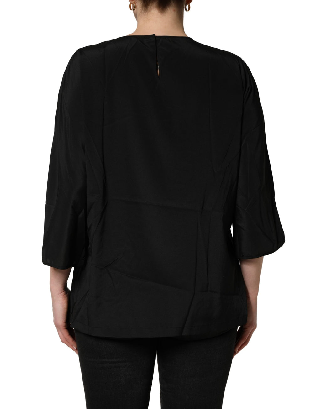 Chemise en soie noire Dolce & Gabbana #dgfamily, haut élégant avec détails sophistiqués et coupe fluide.